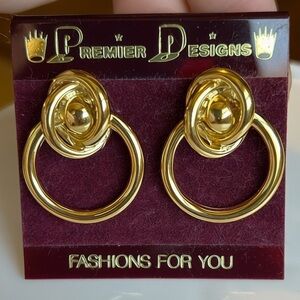 Premier Designs Gold Tone Knot Hoop Earrings Vintage Statement Jewelry
